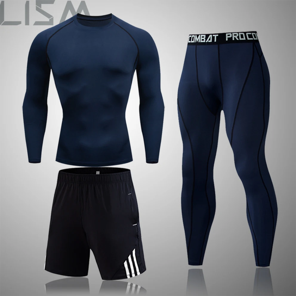 

Men's Solid Color Running jogging Track And Field Sportswear Winter Thermal Underwear MMA Rashguard Suit Tights Compression Men