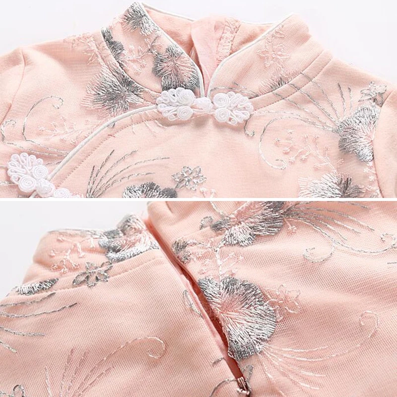Детское платье принцессы белое розовое хлопковое или флисовое платье-Ципао в