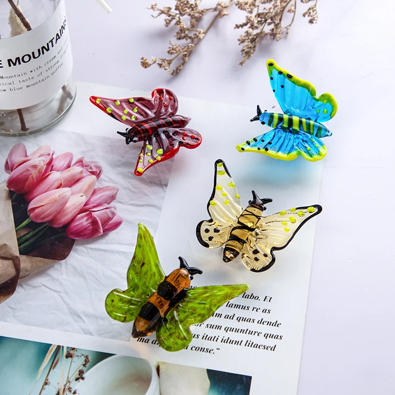 

От H & D (4 шт. Стекло бабочка комплект миниатюрные коллекционные арт Стекло статуя Рука выдувное животных статуэтки, украшение Украшение стола подарки