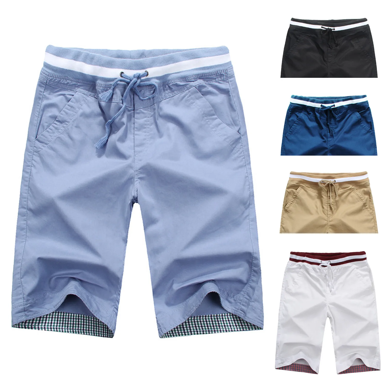 

Fashion Men's New Summer Casual Breathable Baggy Shorts Loose Pure Colors Lace-up Cotton Bermudas Shorts Boardshorts Homme#g3