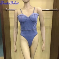 denimcolab fashion adjustable strap denim playsuits women elastic bra zip nightclub bodysuits ladies stretch summer beach romper