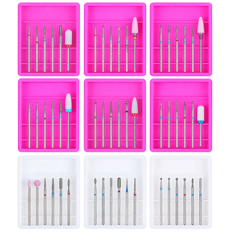 

6pcs Ceramic Diamond Nail Drill Set Milling Cutter for Manicure Rotary Burr Clean Bits Electric Machine Polishing Accessory Kits