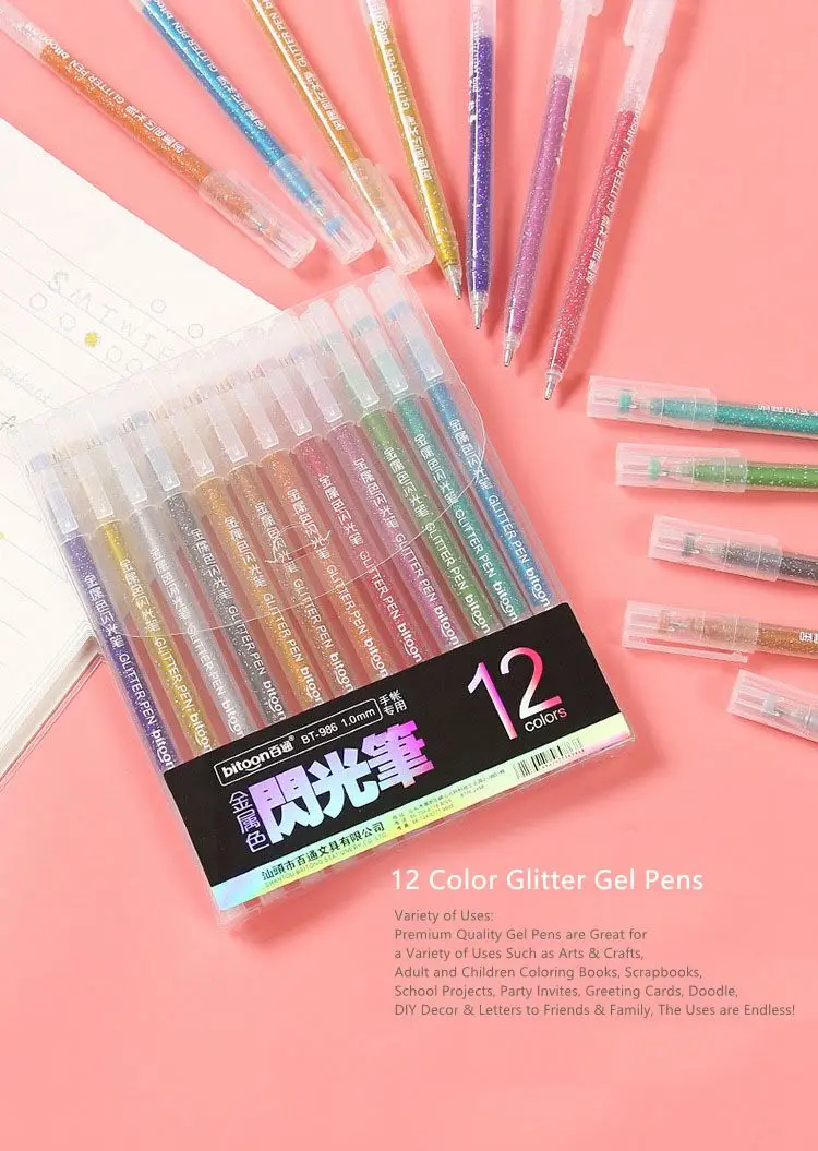 12 farben Highlighter Pen-Set Nette Glitter Farbe Gel Stift Malerei Schreiben Werkzeug Für Mädchen Kinder Geschenke DIY Schule Kunst schreibwaren – Detail 1