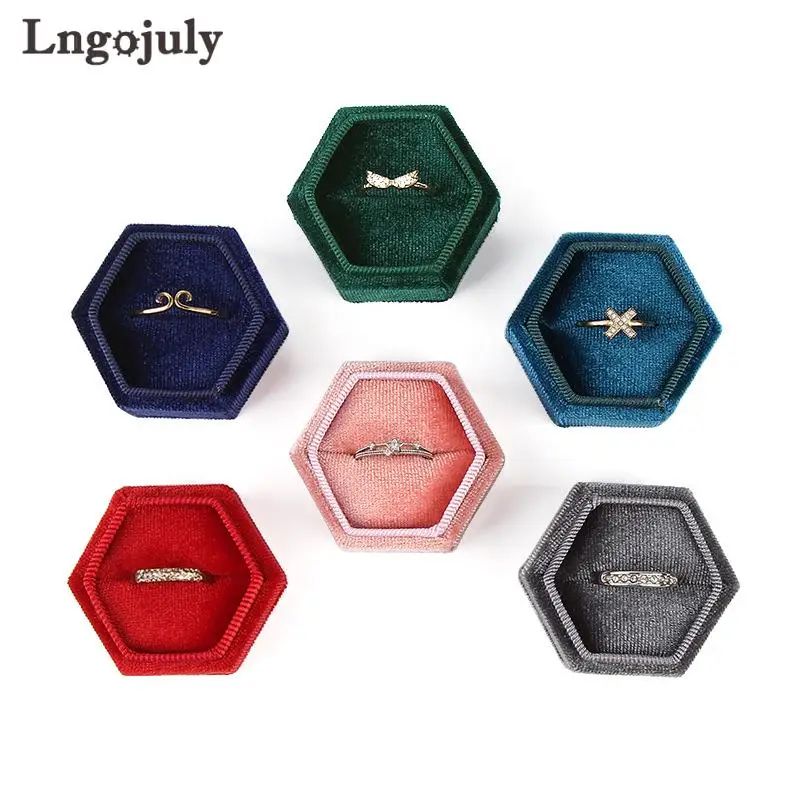 

Высококачественная Шестигранная шкатулка для ювелирных изделий, фланелевая шкатулка для колец с изображением мира, помолвка, шкатулка для ...