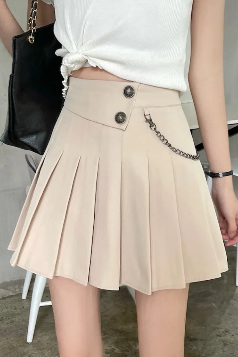 

Spring/Summer 2021 new Korean version of high waist slim design sense chain decoration pleated bust A-line skirt