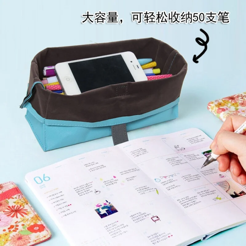 Kawaii простой кожаный большой чехол для карандашей девочек сумка ручек большая