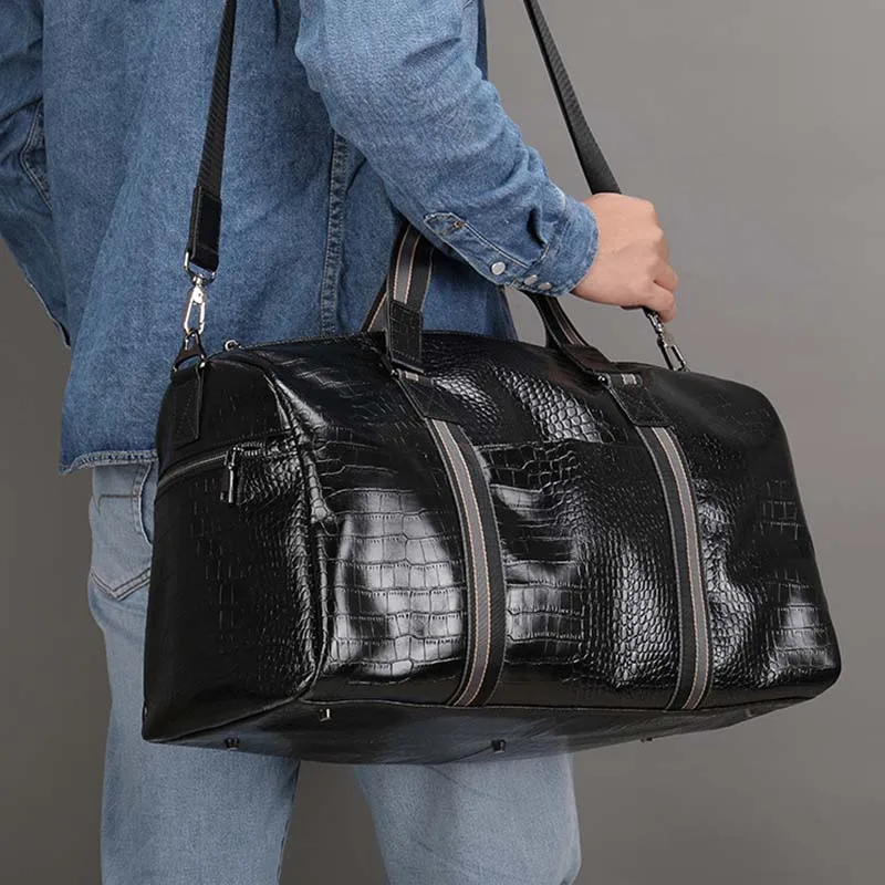 Luufan Soft Genuine Leather Travel Bag With Shoe Pocket Men Women Black Casual Travel Duffel Water Proof Weekend Luggage HandBag