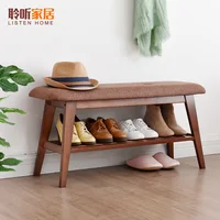 Nordic Simple Doorway Natural Bamboo Creative Wear Shoes Low Stool With Storage Layer Soft Seat Cushion Shoes Changing Bench