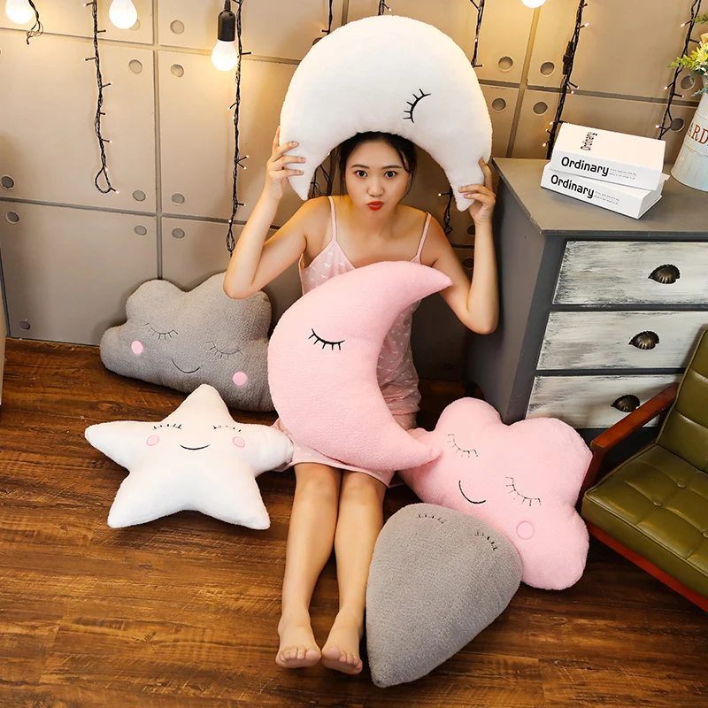 

Plush Sky Pillows Emotional Moon Star Cloud Shaped Pillow Pink White Grey Room Chair Decor Seat Cushion