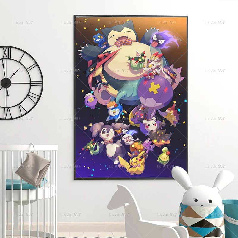 

Постер на Хэллоуин с покемоном Пикачу, Постер манга, видеоигра, Картина на холсте, Современное украшение для детской комнаты, настенное иску...