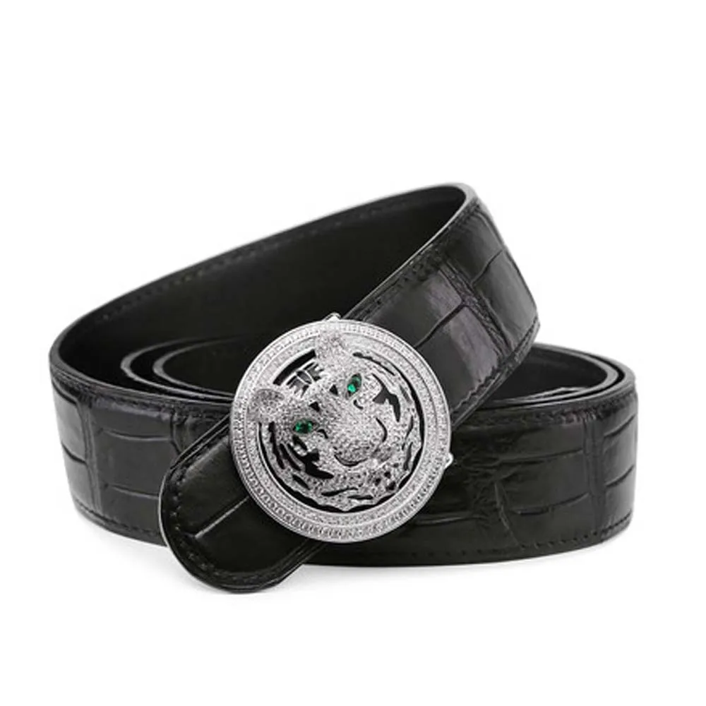 

kafandi new crocodile leather men belt male belt metal set crystal tiger head Stainless steel Smooth buckle men belts