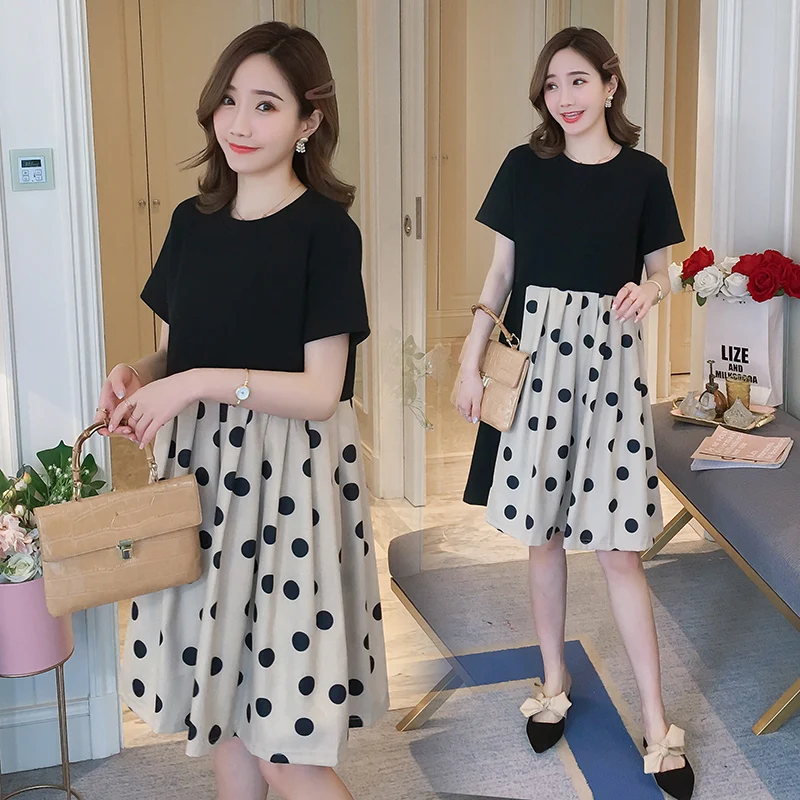 8916 # платье для беременных летнее хлопковое свободное стильное в горошек с