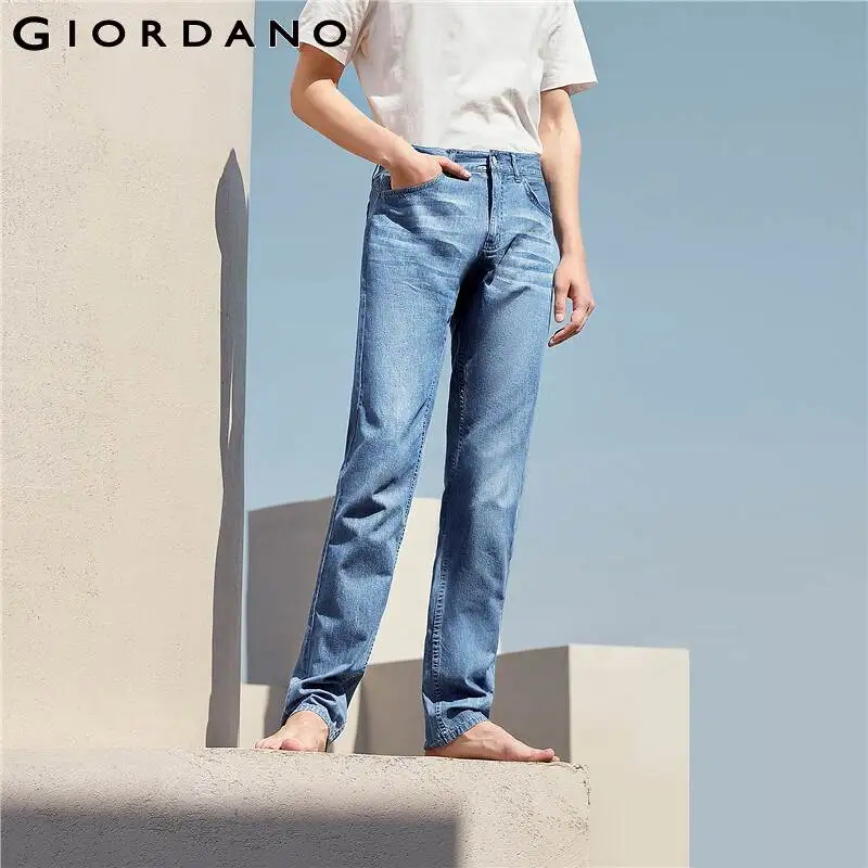 

Giordano Men Jeans Moustache Effect Lightweight Jeans Classic Five Pocket Zip Fly Comfy Denim Jeans 13111011
