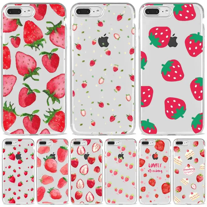 

strawberry tasty food fruit pattern Phone Case Transparent soft For iphone 5 5s 5c se 6 s 7 8 11 12 13 plus mini x xs xr pro max