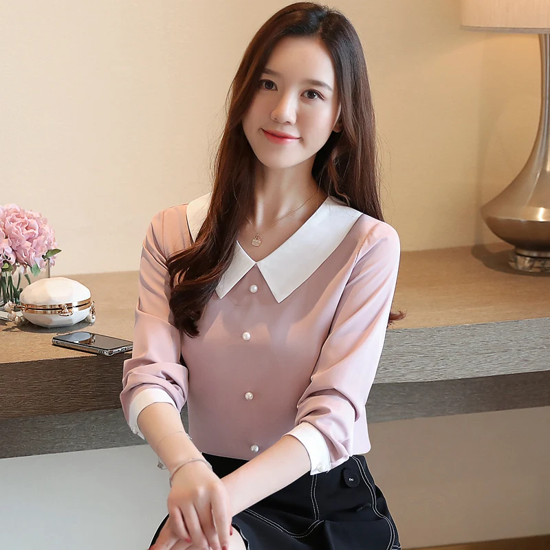 Корейская мода женская шифоновая блуза рубашка Элегантная Женская Студенческая