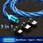 Светящийся зарядный кабель со светодиодной подсветкой, магнитный кабель Type C Micro USB, магнитное зарядное устройство для Samsung, iPhone 8, светящийся шнур ночью