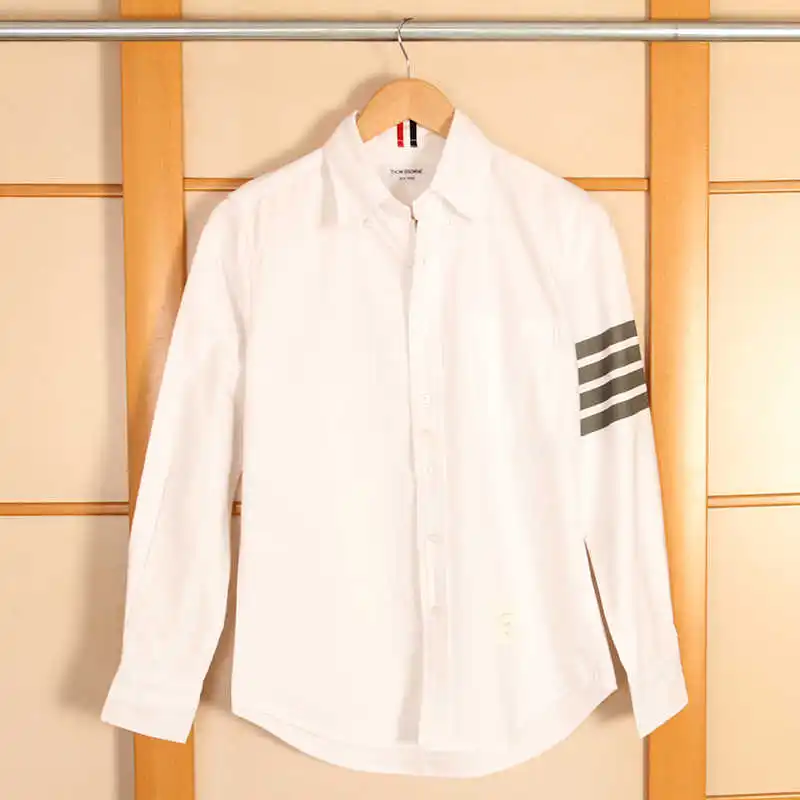 

2021 TB brand long sleeve shirts men fashion gray striped white casual oxford shirt cotton summer men's dress shirt