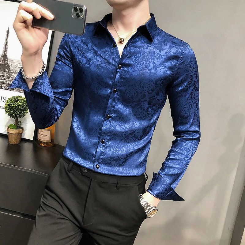 

2020 Business Casual Men's Shirt Solid Color Long Sleeve Slim Fit Dress Shirts Male Social Party Streetwear Tops Chemise Homme