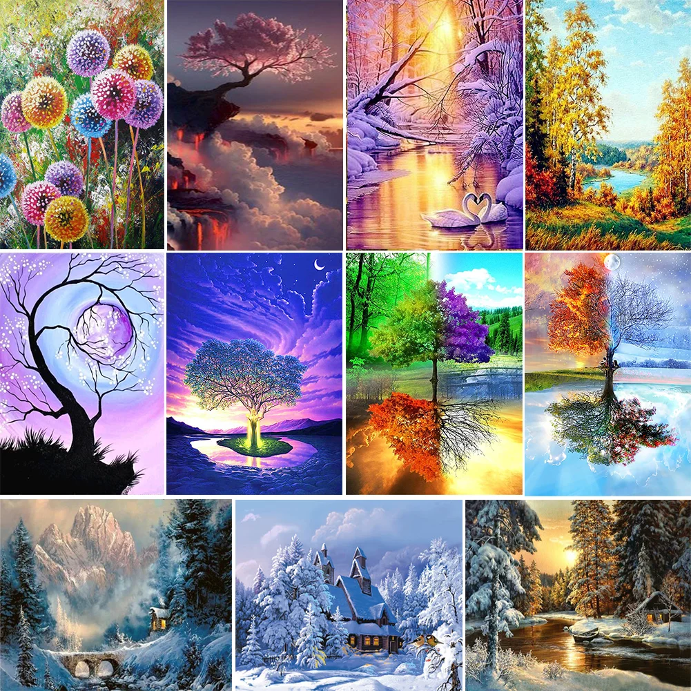 5D алмазная живопись сделай сам пейзаж полная круглая вышивка лес мозаика Снежная