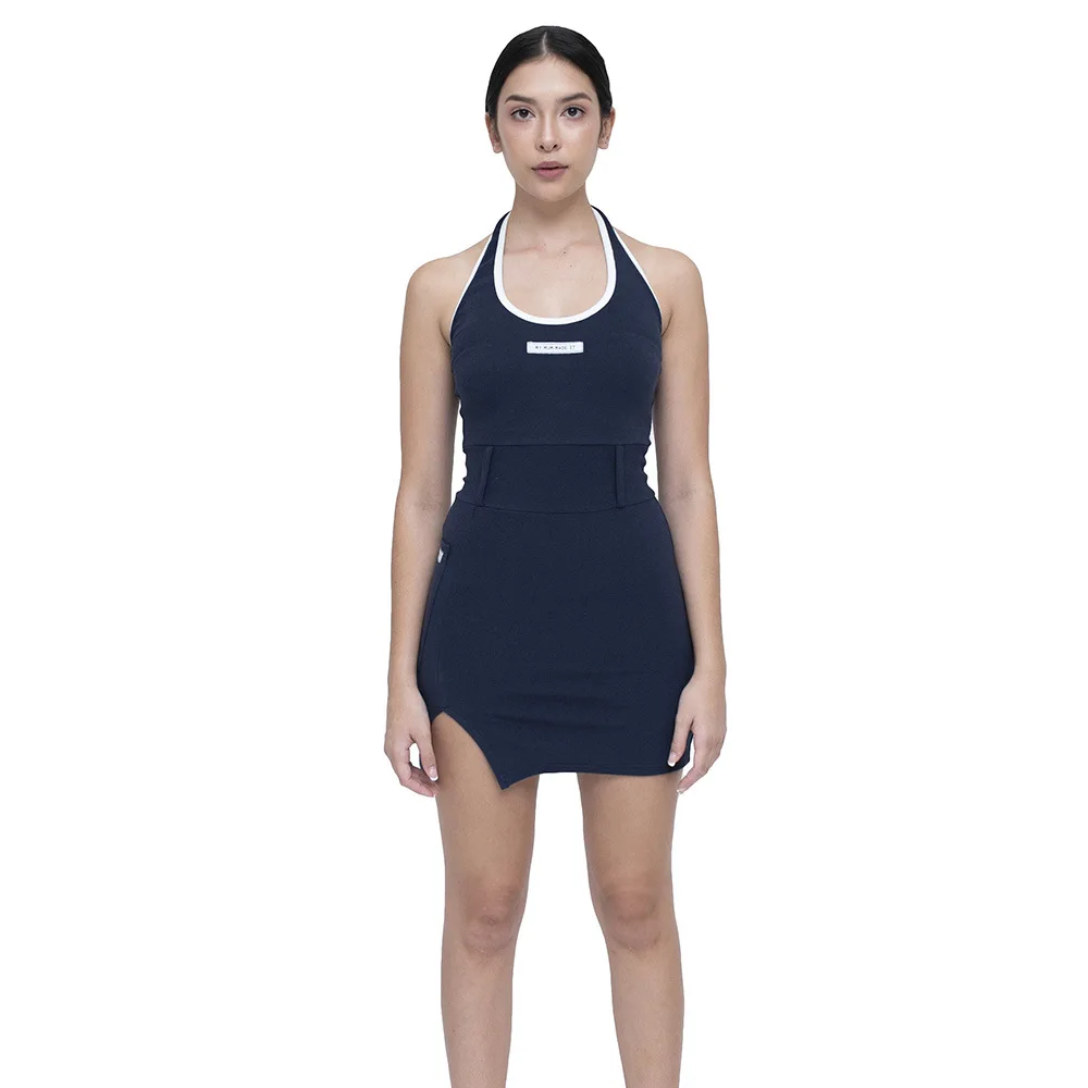 

Halter Dress Suspenders Solid Color Sexy Mini Skirt U-Neck Mid-Waist Split Female Skirt Summer Beach Dress