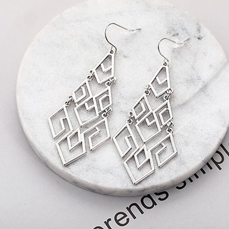 Модные полые золотые геометрические висячие серьги в форме цветка ювелирные