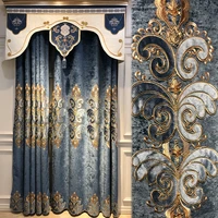 new bedroom shade curtain european villa living room bay window blue thick chenille embroidered curtain screen curtains