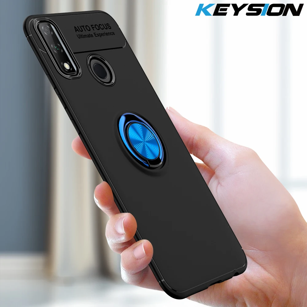 Корпус KEYSION Luxury Metal Ring для Huawei Y8S Soft Silicone Matte Shockproof Phone Back Cover.