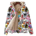 Теплая мужская зимняя куртка большого размера из флиса, стеганая уличная одежда с 3D рисунком граффити для колледжа, женское винтажное пальто с подкладкой на осень и зиму