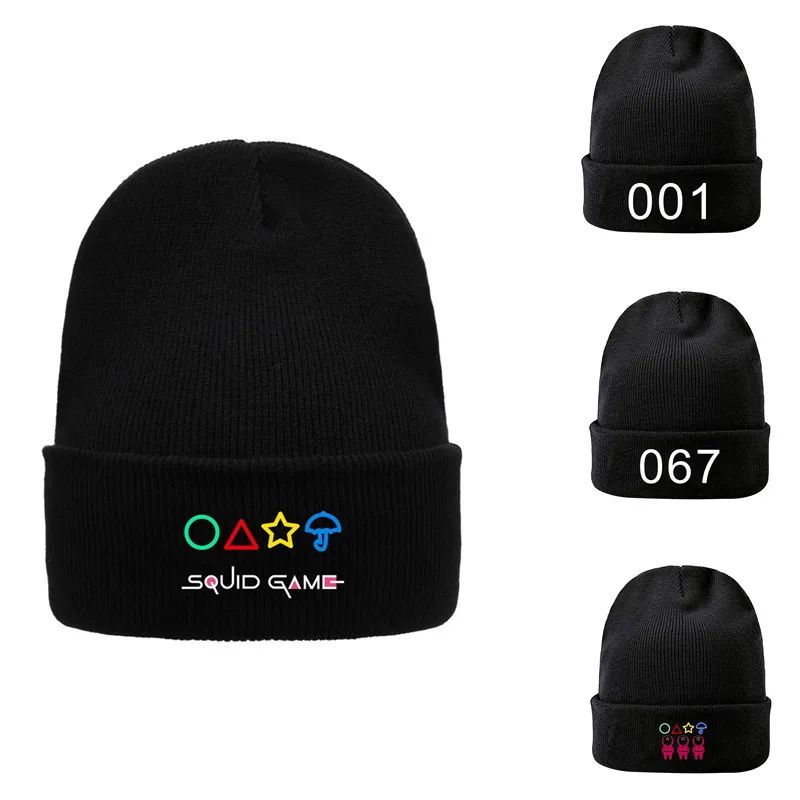 

Squid Game Unisex Women Men Knitted Hat Winter Autumn Outdoor Party Hats Tide Hip Hop Caps Cuffed Beanie