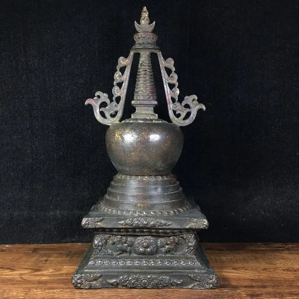 

Wedding Decoration 12" Tibet Buddhism Temple Old bronze Sakyamuni Pagoda The pagoda enshrines relics Buddhist logo stupa
