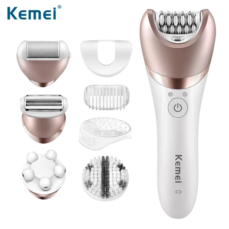 

Kemei 5 In 1 Waterproof Epilator Lady Shaver Facial Cleaner Hair Remover Electric Shaver for Women Bikini Trimmer Razor KM-8001