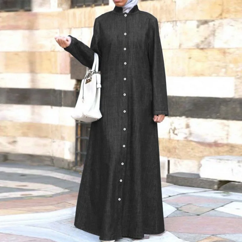 

Abaya Retro Plus Size Button Cardigan Long Skirt Fashion Muslim Women Dress Ramadan Prayer Casual Dress Islamic National Costume
