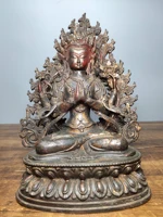 10tibet buddhism old bronze lacquer cinnabar back light four walled guanyin bodhisattva sitting buddha avalokitesvara statue