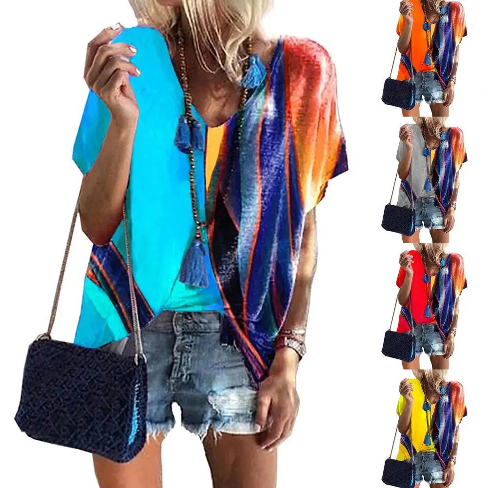 Блузка свободного покроя с V-образным вырезом и коротким рукавом | Женская одежда