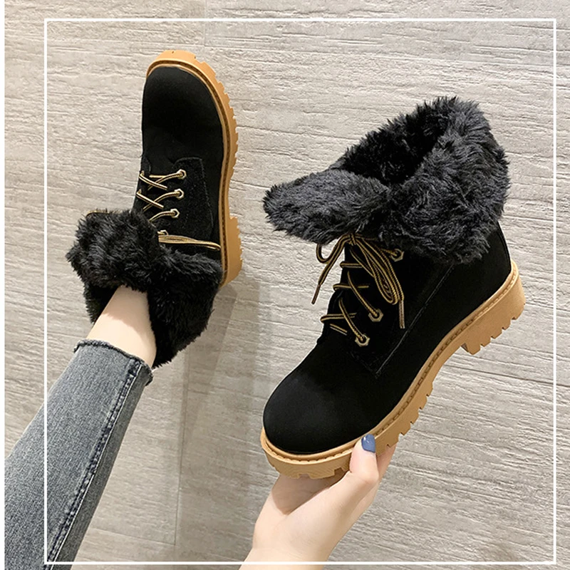 

New Women 2020 Casual Shoes Woman INS Hot Ladies Chunky Heels Ankle Boots Fashion Winter Warm Fur Snow Boots Zapatos De Mujer
