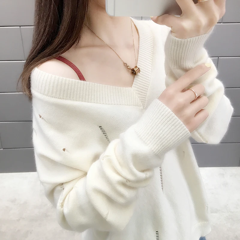 

9127 (№ 20, 4-й район, 1-й этаж) осенне-зимняя новая Свободная трикотажная рубашка с v-образным вырезом 45 юаней