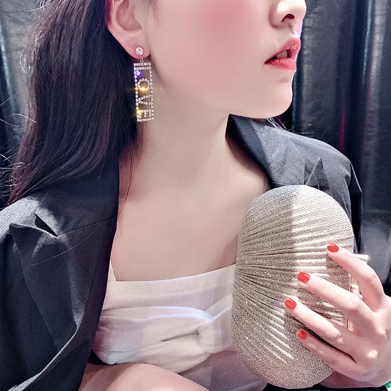 

USTAR Luxury LOVE Letter Big Crystal Drop Earrings Gold Silver Color Rhinestone Dangle Earrings for Women Wedding Party Jewelry