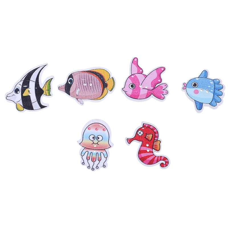 50pcs Mixed Animal Fish Wooden Buttons For Clothes Crafts Sewing Decorative Needlework Scrapbooking DIY Accessories | Дом и сад