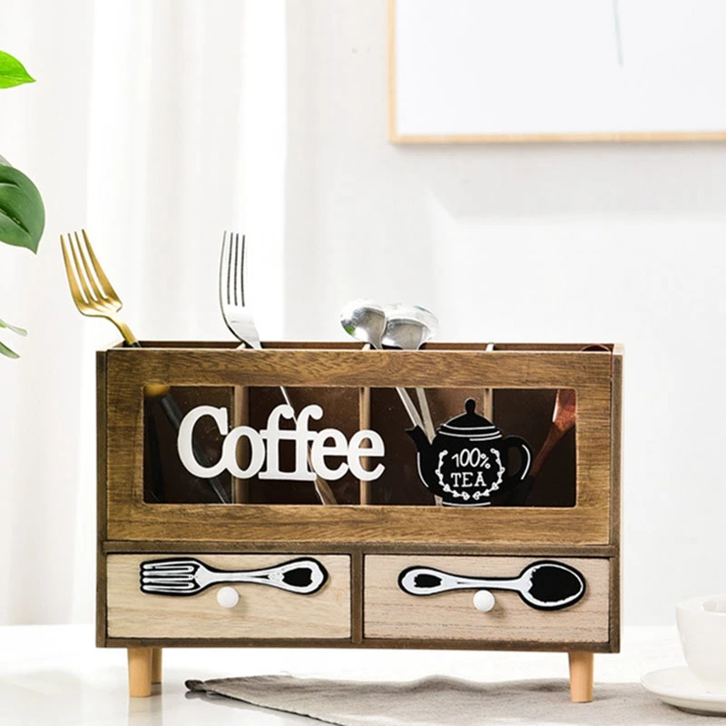 

Tableware Storage Box Multifunctional Fork Spoon Wooden Storage Box Knife Stand Cutlery Partition Drawer Box