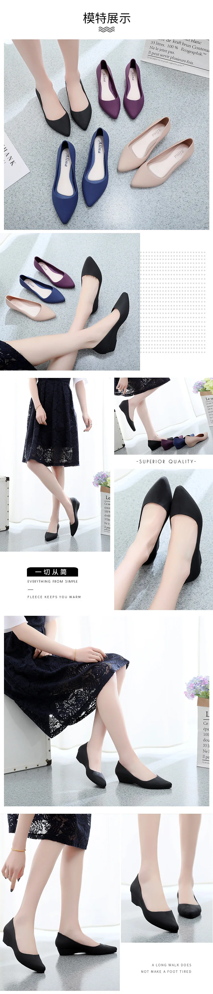 CXJYWMJL Autumn Fashion Low Heel Women Shoes Comfortable Wedge Heel Shoe Pointed Shallow Mouth Shoes Fashion Wild Female Shoe