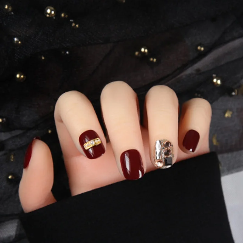 24 шт. элегантные блестящие красные акриловые накладные Типсы со стразами для