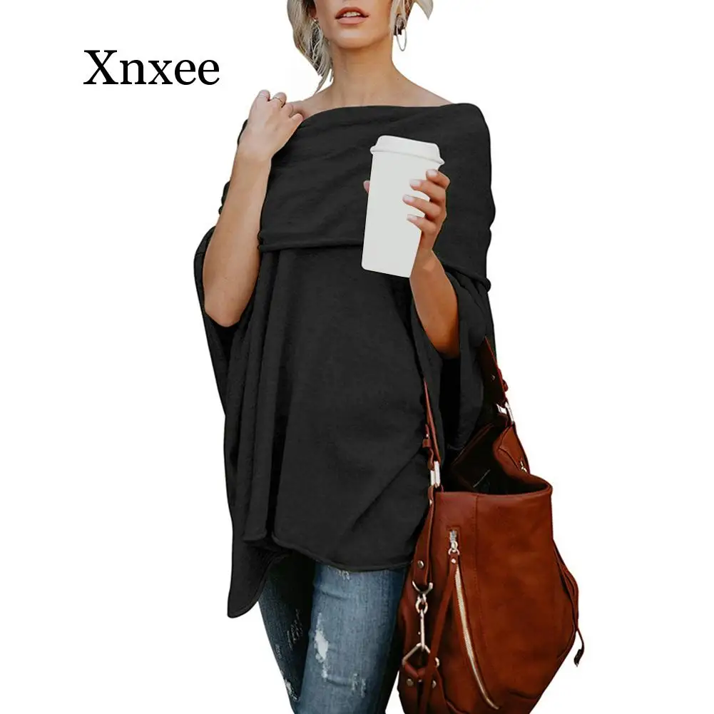 Женский однотонный пуловер без бретелек свободная накидка асимметричный подол