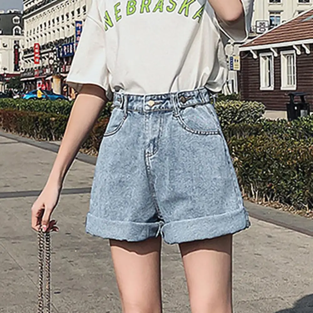 

Casual Hot Shorts Women High Waist Denim Shorts with Pocket Denim Shorts for Women Wide Leg Hot Shorts Femme Shorts Streetwear