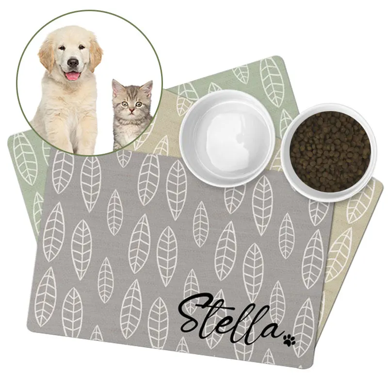 

Personalized Customization Name Pet Mat Cats Dogs Accessories Feeding Pad Waterproof Easy Wash PU Drinking Bowls Pet Placemat