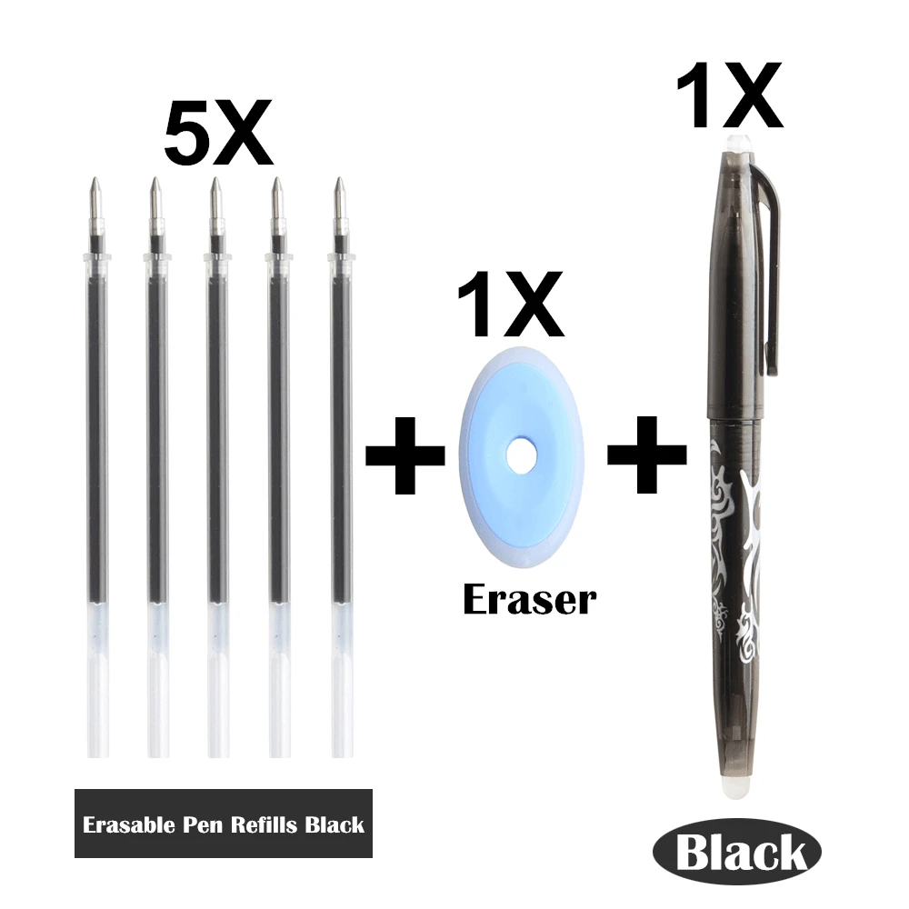 7PCS Black 7 шт./лот, стираемая ручка, набор для заправки, моющаяся ручка, многоцветные чернила, 0,5 мм, стираемая ручка, стержень, школьные, офисные, канцелярские принадлежности - Цвет: 7PCS Black
