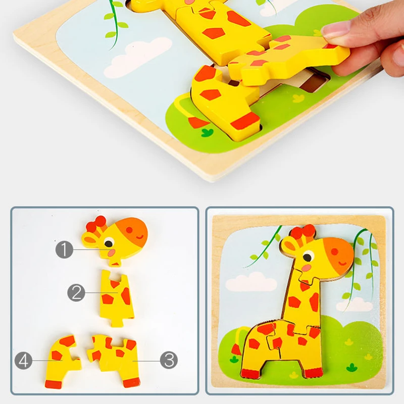 

Animal Shape Wooden Puzzles for Kids Cow Turtle Frog Early Learning Preschool Educational 3D Jigsaw Toys Baby Puzzle Games Gift