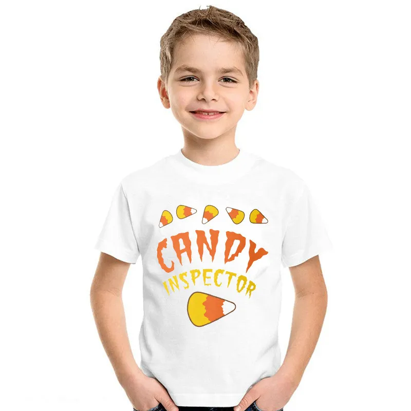 

New Baby Halloween Costume Funny CANDY INSPECTOR Print Kids Boys Girl T Shirt White Short Sleeve Soft Girls Tops Kids Tshirt