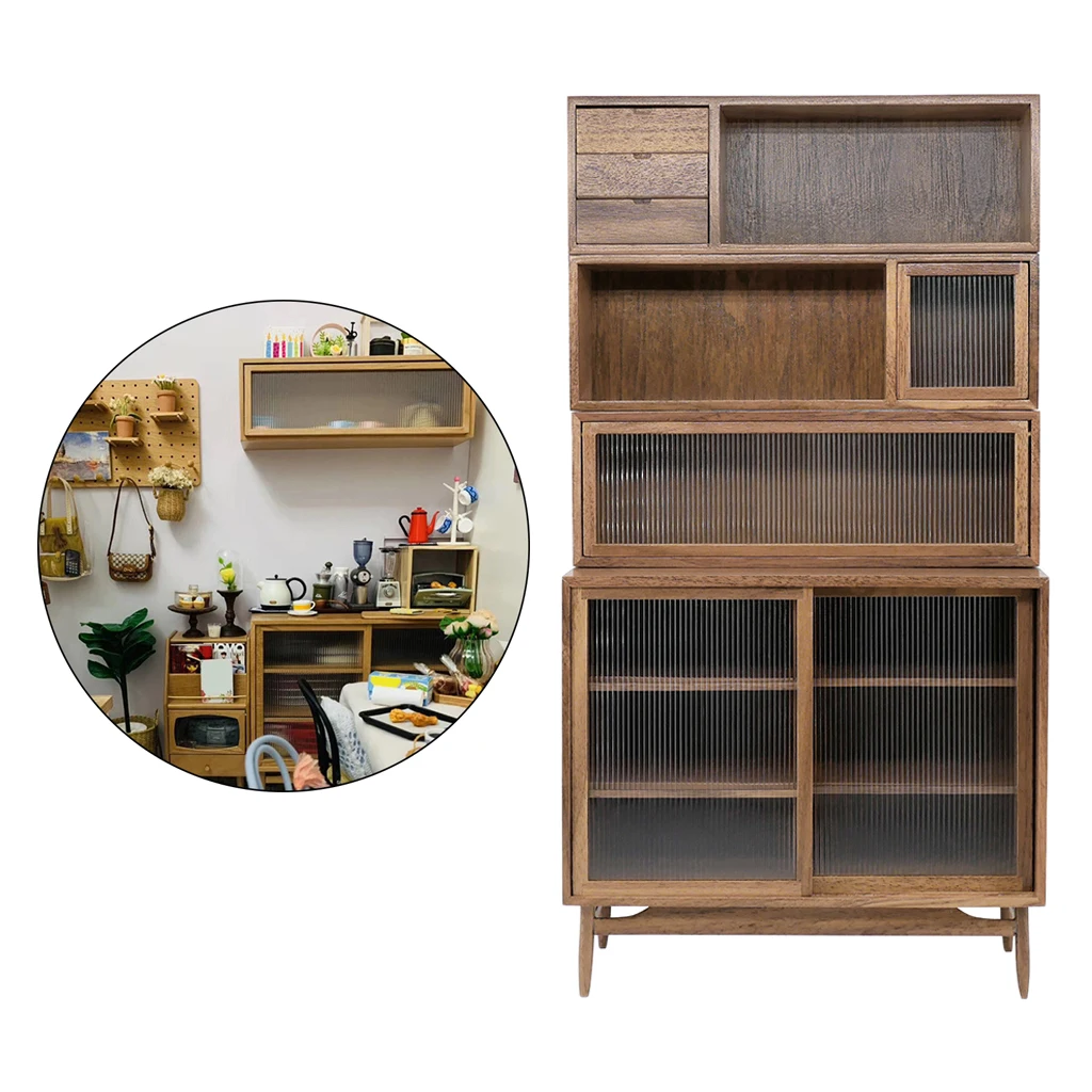 

1/6 Combo Cabinets Set Cupboard Dollhouse Accessory for Bedroom Home Decor