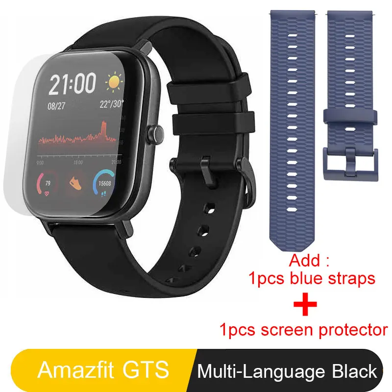 Глобальная версия Amazfit GTS Смарт-часы Xiaomi Huami gps Профессиональные Водонепроницаемые Смарт-часы 12 спортивных режимов сердечного ритма Android iOS - Цвет: Black Add Blue Strap