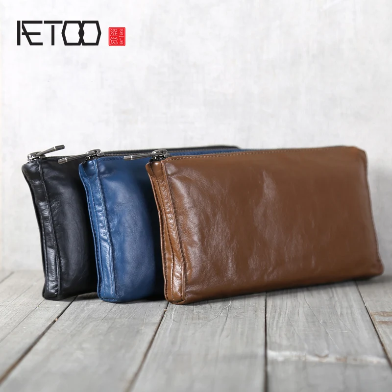 Кожаный горизонтальный кошелек AETOO ручной работы из воловьей кожи|Мужские